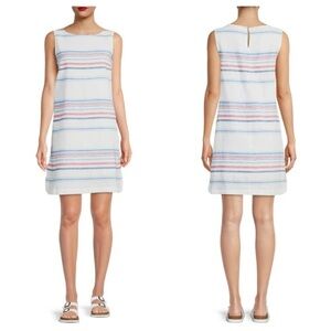 NWT Beach Lunch Lounge White Striped Sleeveless Women’s Dress Linen Blend Sz L